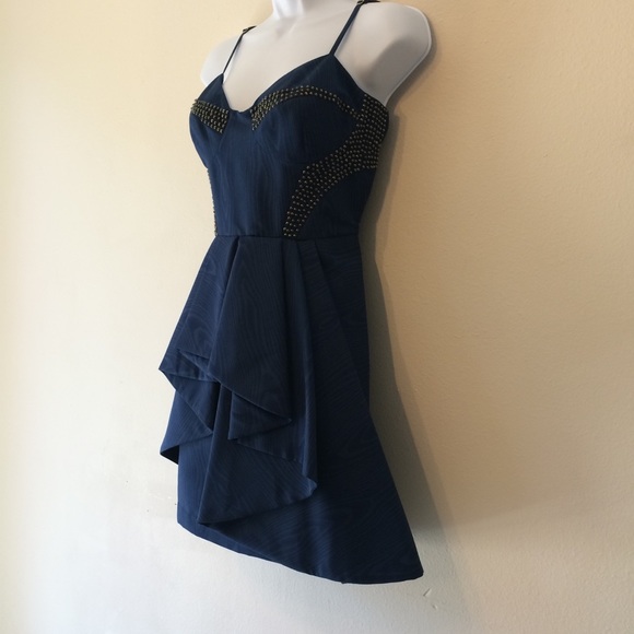 Truest Blue Woodgrain Cocktail Dress M - Picture 2 of 8